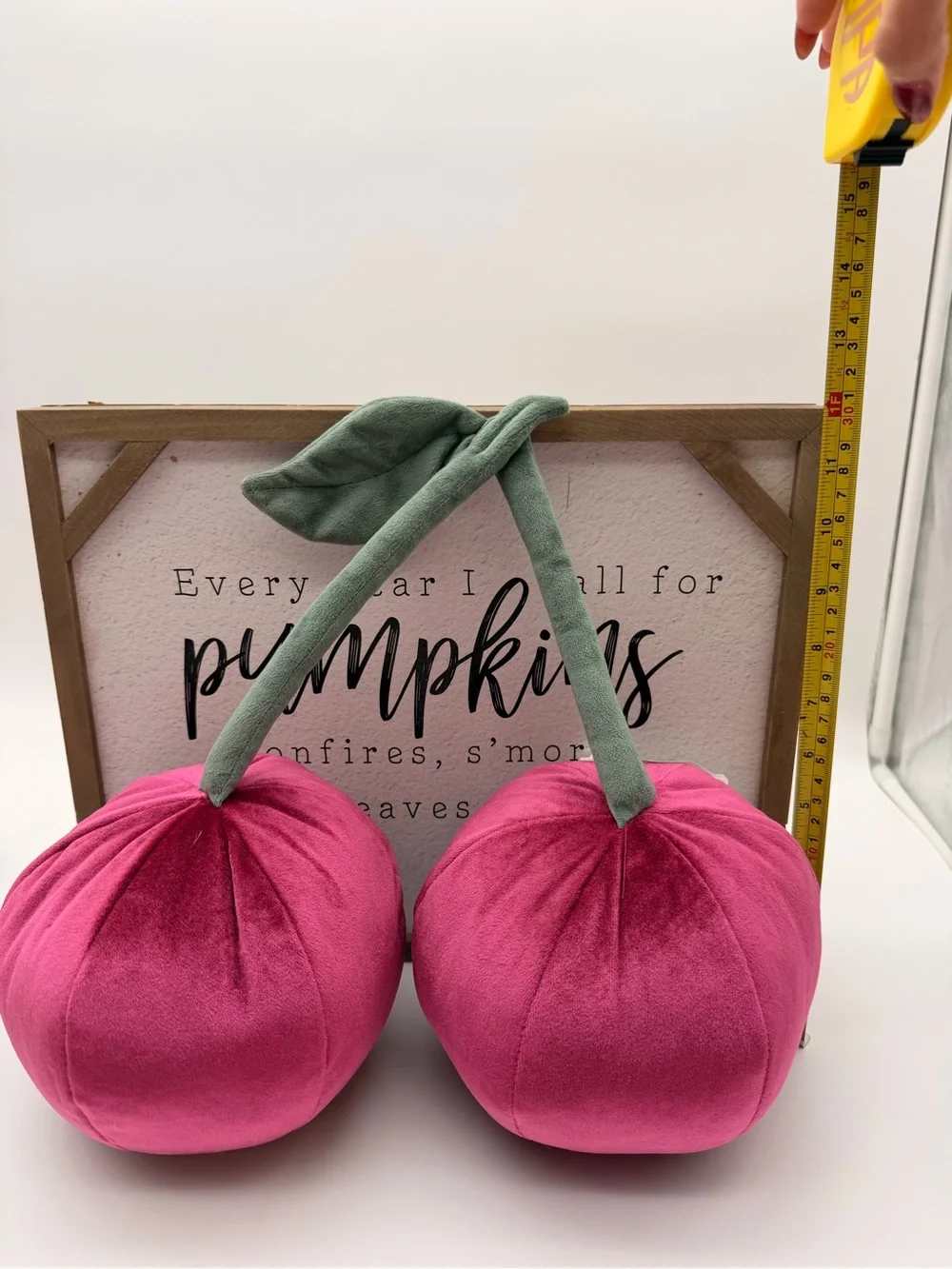 Target Velvet Pink Cherry Pillow Duo with Green Stem
